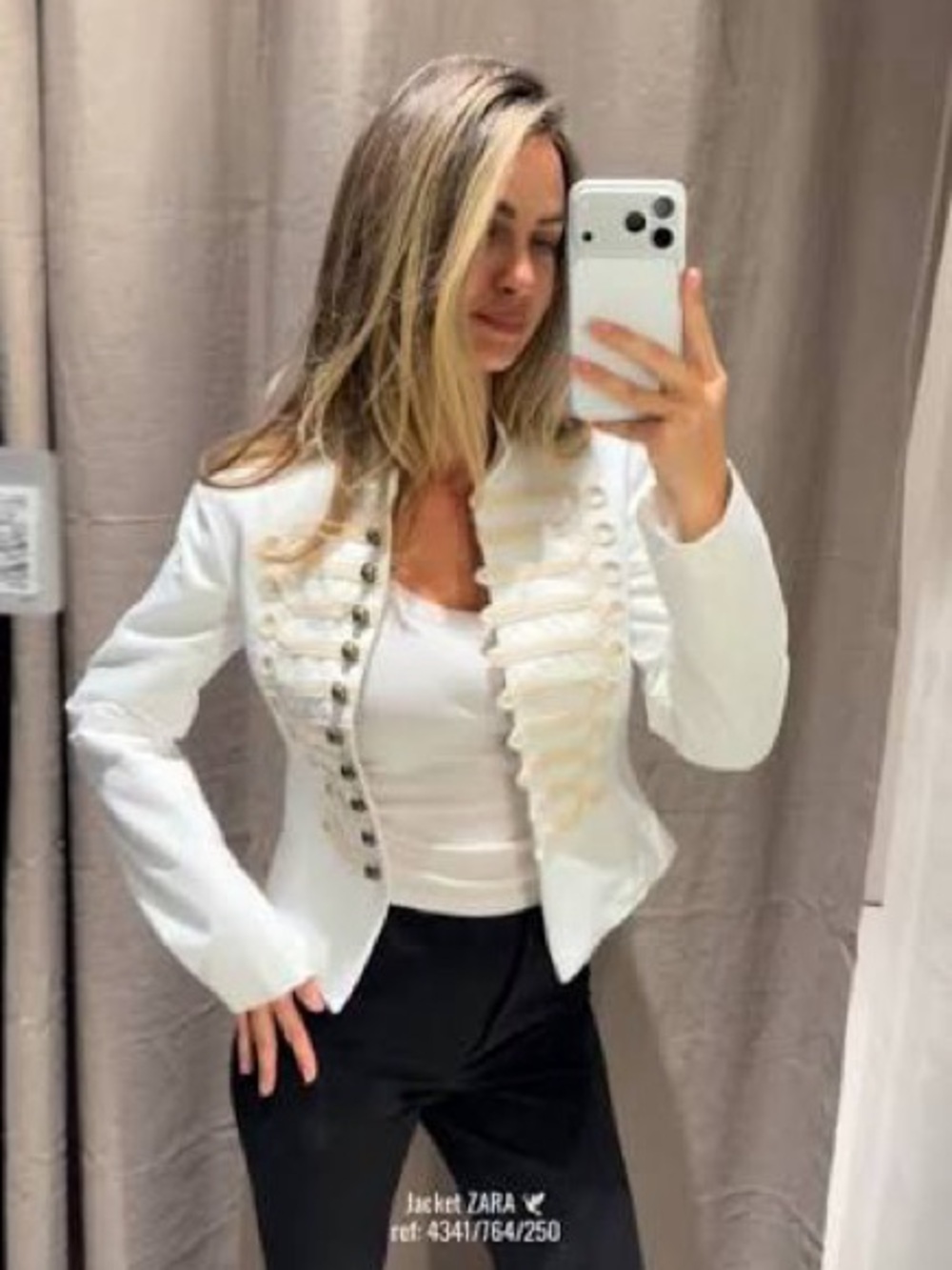 Zara White Fitted Jacket with Frog Button Fastening XS